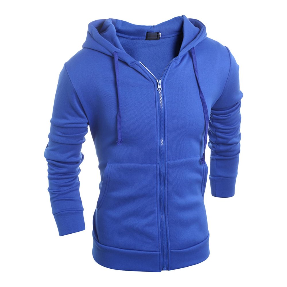 Maiyifu-GJ Men's Long Sleeve Full Zip Hoodie Casual Lightweight Cotton Hooded Sweatshirt Loose Fit Hoodies With Kanga Pocket (Blue,Medium)