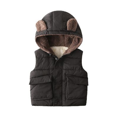 Toddler Baby Boys Girls Sleeveless Jacket Vest Winter Solid Down Coats Ears Hooded Outer Outwear (Black#09, 5-6 T)