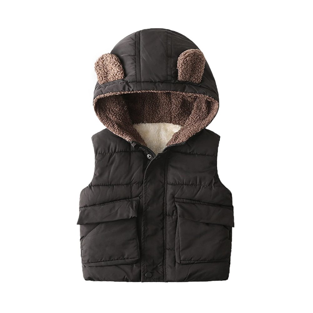 Toddler Baby Boys Girls Sleeveless Jacket Vest Winter Solid Down Coats Ears Hooded Outer Outwear (Black#09, 5-6 T)