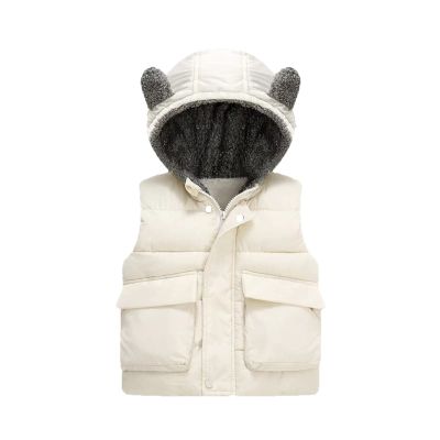 Toddler Baby Boys Girls Sleeveless Jacket Vest Winter Solid Down Coats Ears Hooded Outer Outwear (White#11, 5-6 T)