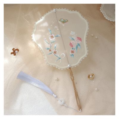 IXOUP Chinese Style Embroidery Fan Decoration Fans with Ancient Style Long Handle Tassel Chinese Clothing Cheongsam Dance Hand Fan (Color : B1, Fan Size : 1PC)