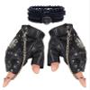 Coolwife Steampunk Gothic Gloves Mens Vintage Geuuine Leather Captain Fingerless Mittens (Ring Black + Tree Bracelet) view 1
