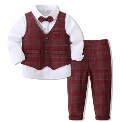 Baby Boys Gentleman Formal Suit Set with Vest, Pant, Shirt, and Bow Tie, Weding 4Pcs Outfit