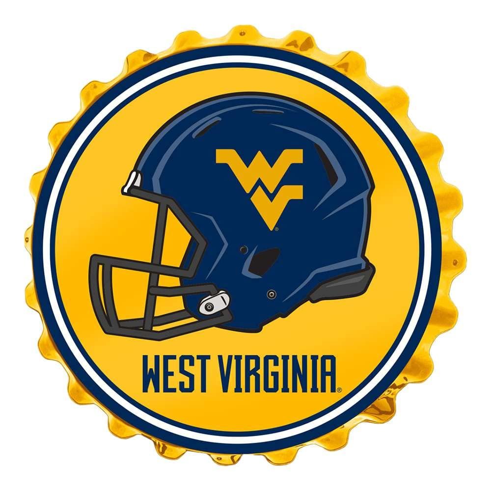 The Fan-Brand NCAA West Virginia Mountaineers: Helmet - Bottle Cap Wall Sign - Football, Basketball & Baseball Wall Decor - College Sports Dcor for Home, Office, Game Room, Fan Cave & Garage - USA Made