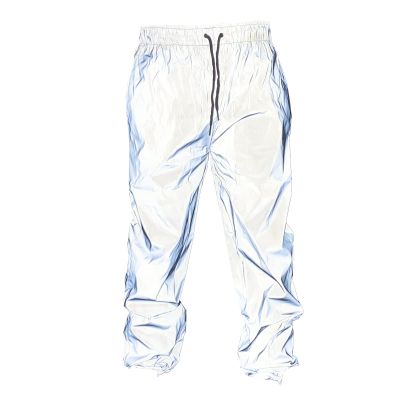 Akkad Kuti Mens Reflective Pants Silver Party Dance Fluorescent Trousers Casual Night Cycling Joggers (Silver Pants,M)