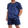 Ekouaer Men Silk Pajamas Set 2 Piece Pjs Soft Satin Sleepwear Shorts Button Down Tops Loungewear with Pockets Navy Blue