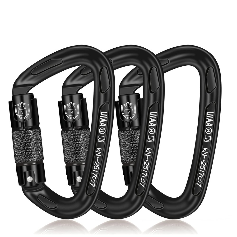 BEIFENG Auto Locking Carabiner 25KN Professional Rock Climbing Carabiner Obtained UIAA Certification Heavy Duty Carabiners Suitable for Rock Climbing, Camping,Rappelling,Rescue All Black Carabiner