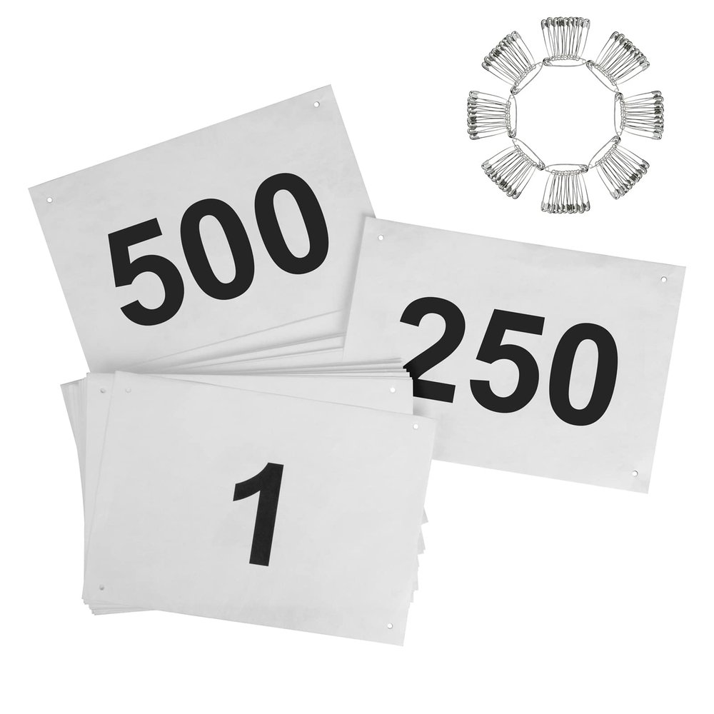 Muka Race Bibs Number 1-500, 8-1/4 x 6 Inch Tyvek Running Bib for Marathon Race, Triathlon Number