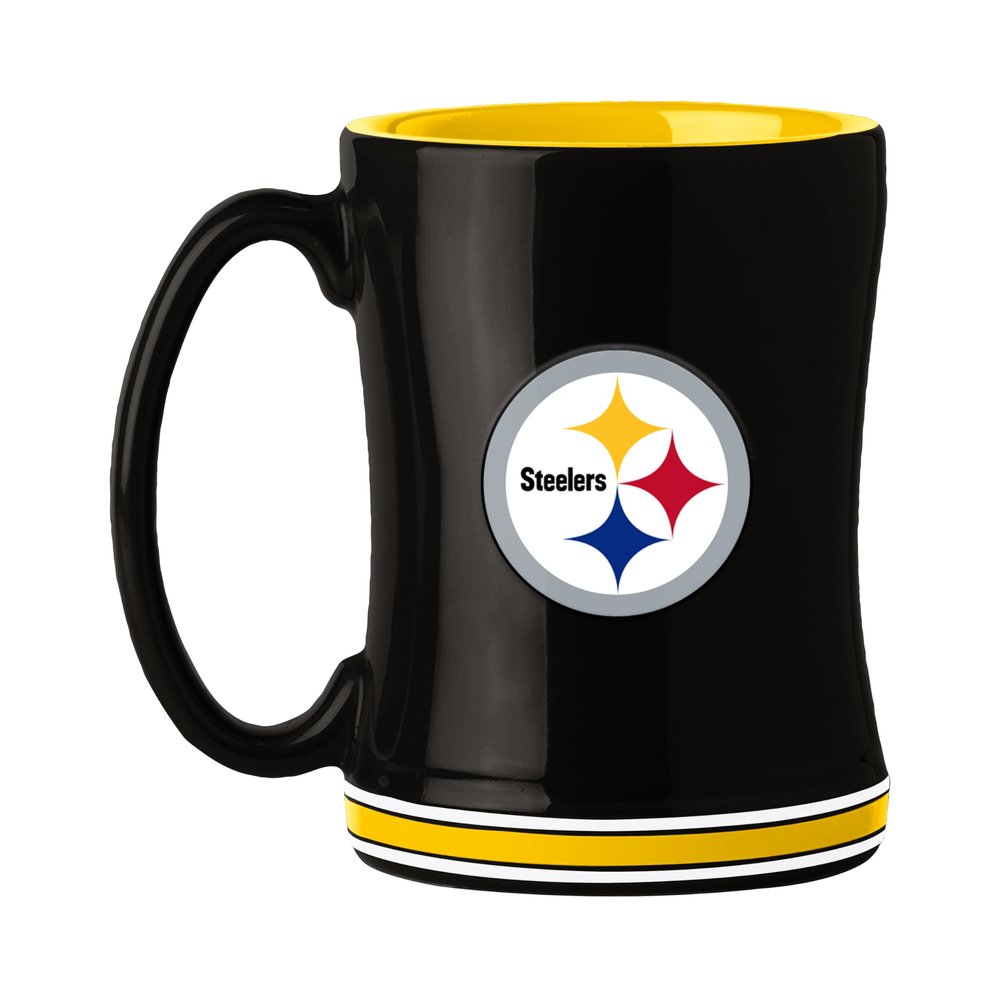 FANMATS NFL Pittsburgh Steelers 14 oz Relief Coffee Mug 14 Fluid Ounces | Ceramic | Sculpted 3D Logo | Team Color | Great Gift