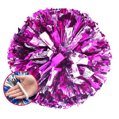 Hot Pink and Silver Metal Cheerleading Pom Poms with Baton Handle 2 Pack for Team Spirit Sports Dance Cheering