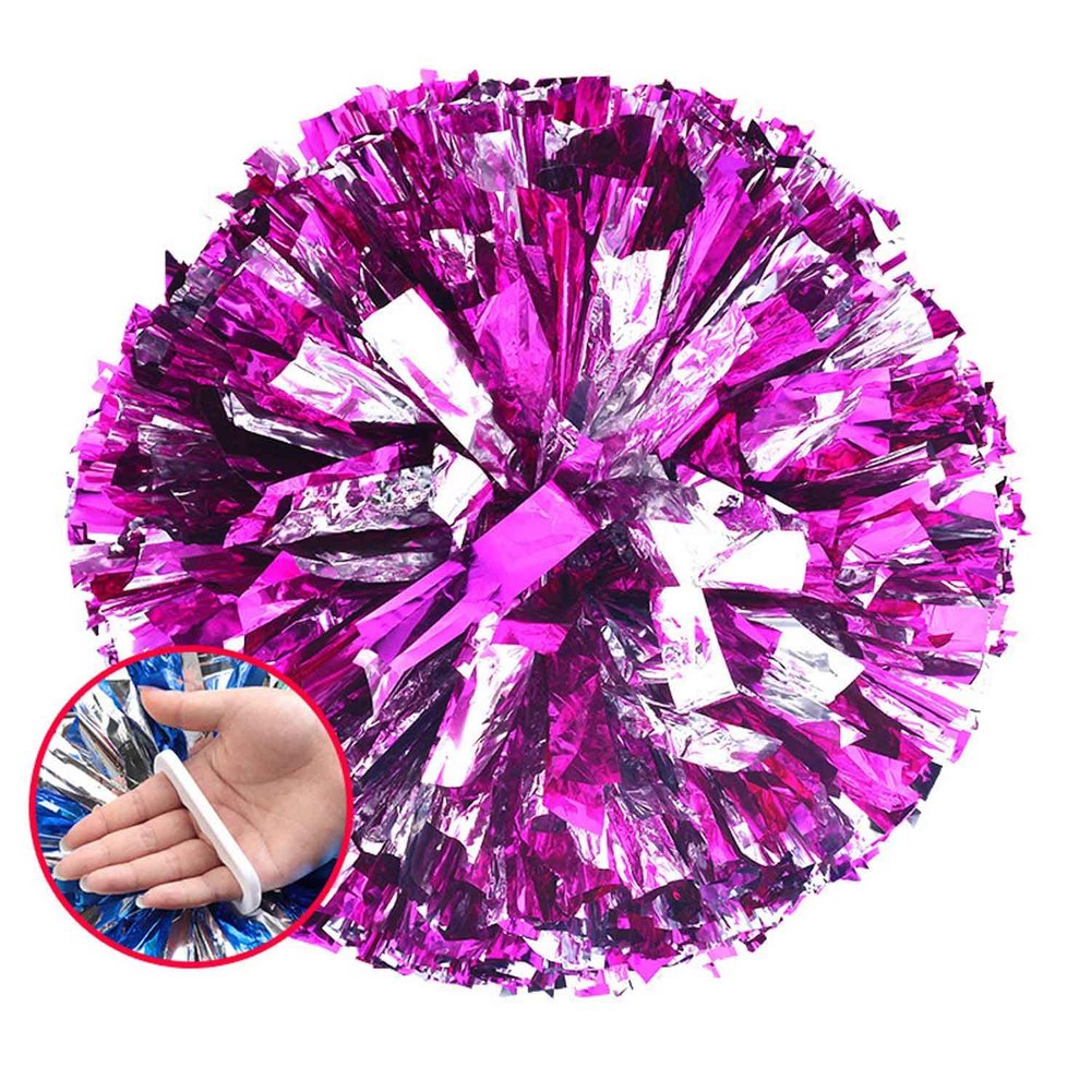 Hot Pink and Silver Metal Cheerleading Pom Poms with Baton Handle 2 Pack for Team Spirit Sports Dance Cheering
