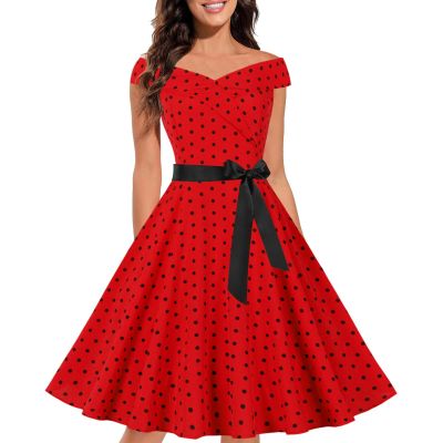 50s 60s Vintage Cocktail Tea Party Dress for Women Floral Spring Rockabilly Dress High Waist A-line Skater Dresses