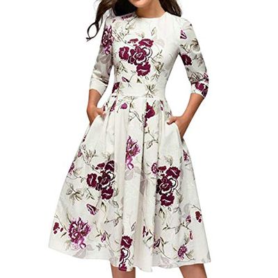 50s 60s Vintage Cocktail Tea Party Dress for Women Floral Spring Rockabilly Dress High Waist A-line Skater Dresses