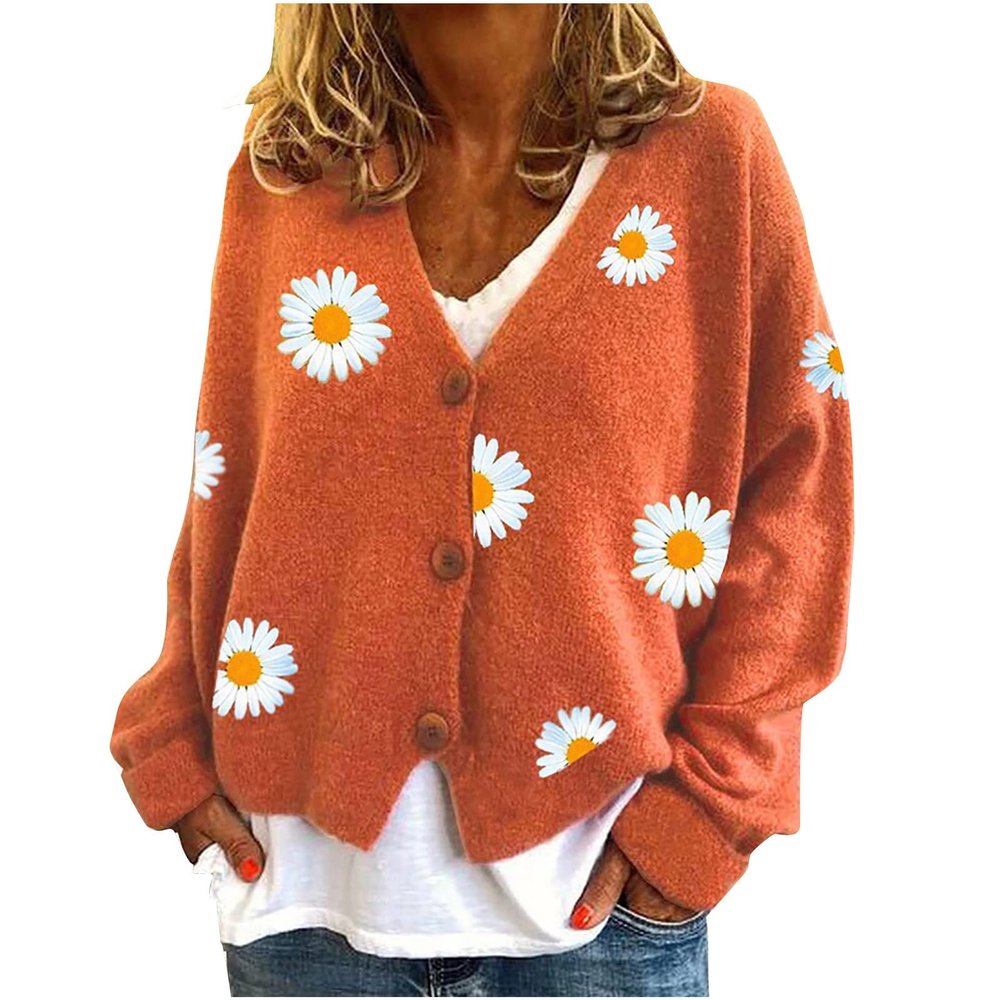 Womens Knit Loose Cardigan Open Front Button Down Casual Knit Sweaters Fall Loose V Neck Crop Bolero