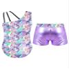 Jhaoyu Girls Kids Ballet Dance Gymnastics Leotards Outfits Sleeveless Printed Bodysuit Unitard with Metallic Shorts Set Bright Shadow Pink 14 Years view 2