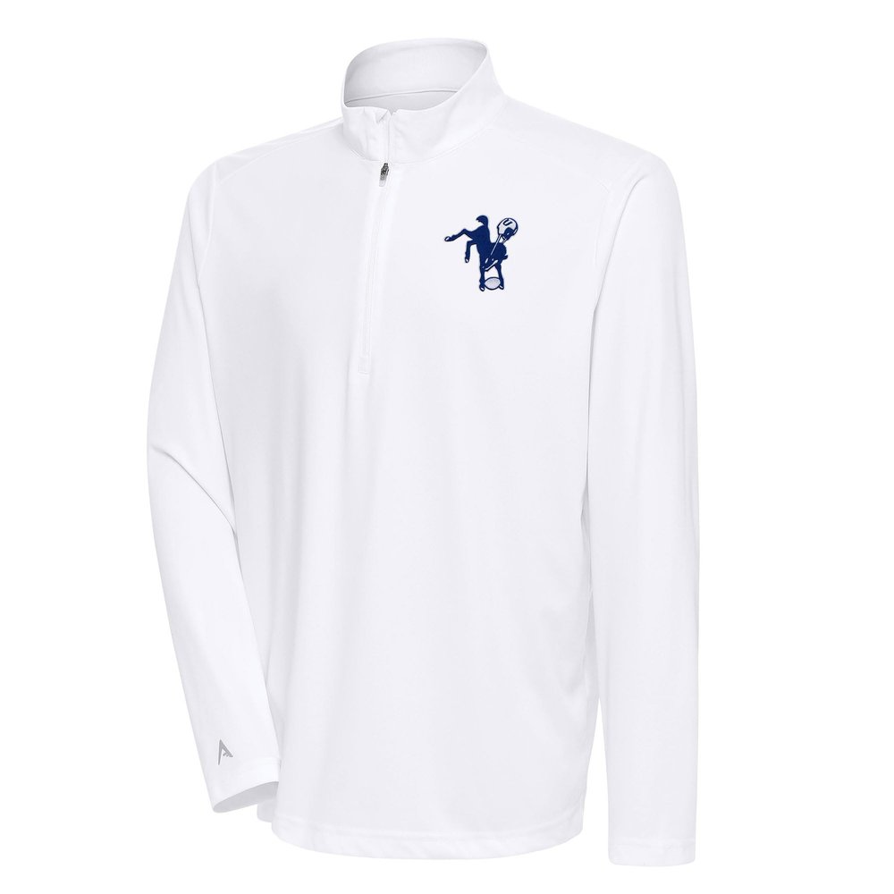 Antigua Men's White Indianapolis Colts Team Logo Throwback Tribute Quarter-Zip Pullover Top