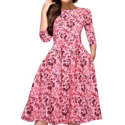 50s 60s Vintage Cocktail Tea Party Dress for Women Floral Spring Rockabilly Dress High Waist A-line Skater Dresses