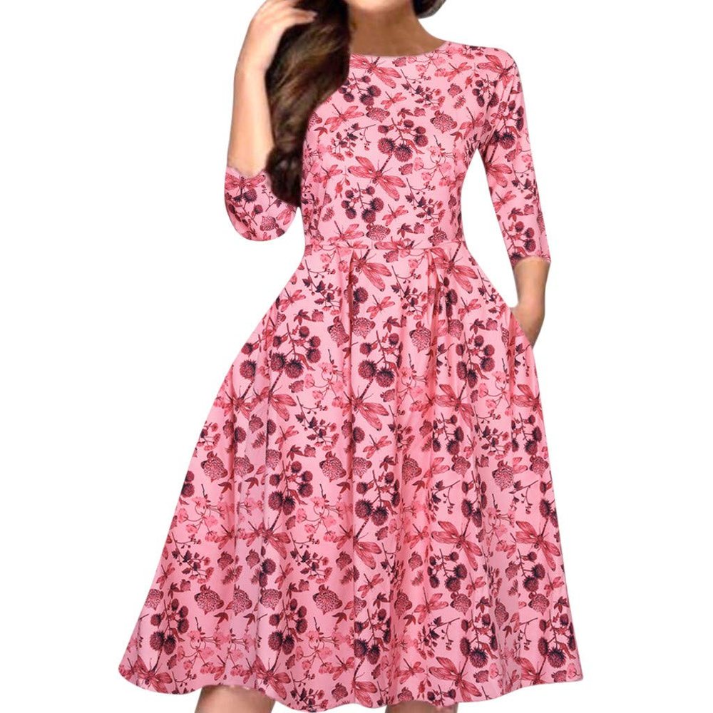50s 60s Vintage Cocktail Tea Party Dress for Women Floral Spring Rockabilly Dress High Waist A-line Skater Dresses