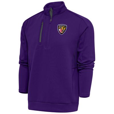 Antigua Men's Purple Baltimore Ravens Team Logo Throwback Generation Quarter-Zip Pullover Top