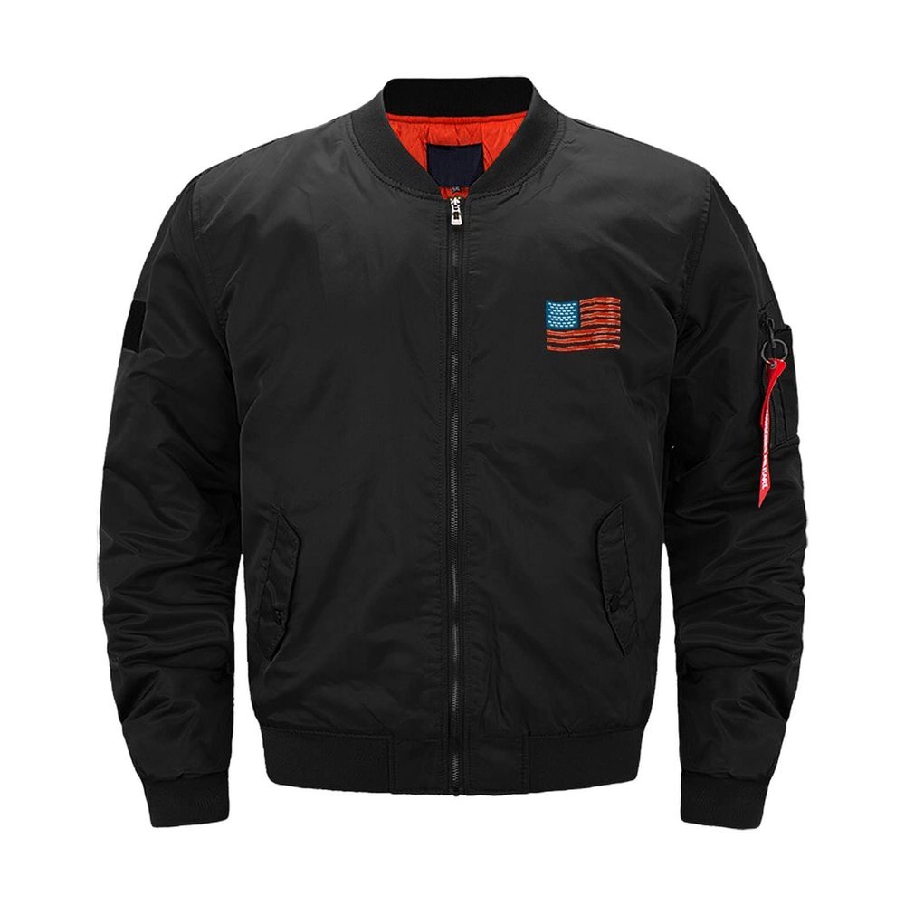 Bacon USA Flag Men's Flight Jacket Warm Winter Coats Zip Outwear with Pockets