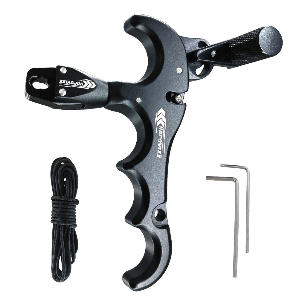 xxiaojun Compound Bow Aid Trigger and 10 feet D Loop Rope4 Fingers AdjustableThumb Release Bow Aluminum Alloy Aidsfor Outdoor Hunting Adult Archery