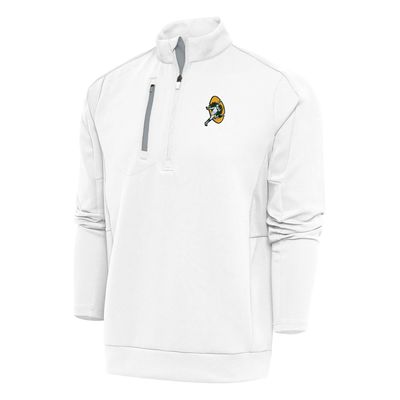 Antigua Men's White Green Bay Packers Team Logo Throwback Generation Quarter-Zip Pullover Top