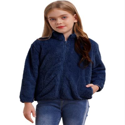 Aislor Boys Girls Warm Fleece Jacket Kids Long Sleeve Sherpa Full Zip Sweatshirt Coat Outwear Winter Cardigan Snowsuit Navy Blue 7-8 Years