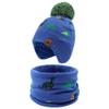 JANGANNSA Knitted Baby Hat Scarf Set Winter Warm Boys Girls Beanie Fleece Lining Toddler Kids Hats with Pompom(Royal Blue Dinosaur (Hat+Scarf),M) view 1