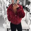 Akivide Women Fashion Long Sleeve Zip Up Short Sherpa Hooded Jacket Cropped Faux Shaggy Fur Jacket with Pockets Fall Winter view 3