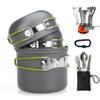 LSOAARRT Camping Cookware Mess Kit, Camping Pot and Pan Set with Mini Backpacking Stove, Spork and Tank Bracket, Cooking Gear for Outdoor, Hiking, Picnic, Campfire (Green) view 1