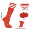 Century Star Red Knee High Socks for Woman- Long Thin Red Soccer Socks with Three White Stripes view 3