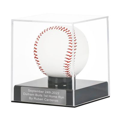 Baseball Display Case, Baseball Holder Case with Engraving Remember Your Special Baseball, UV Protected Acrylic Baseball Storage Box, Black Stand
