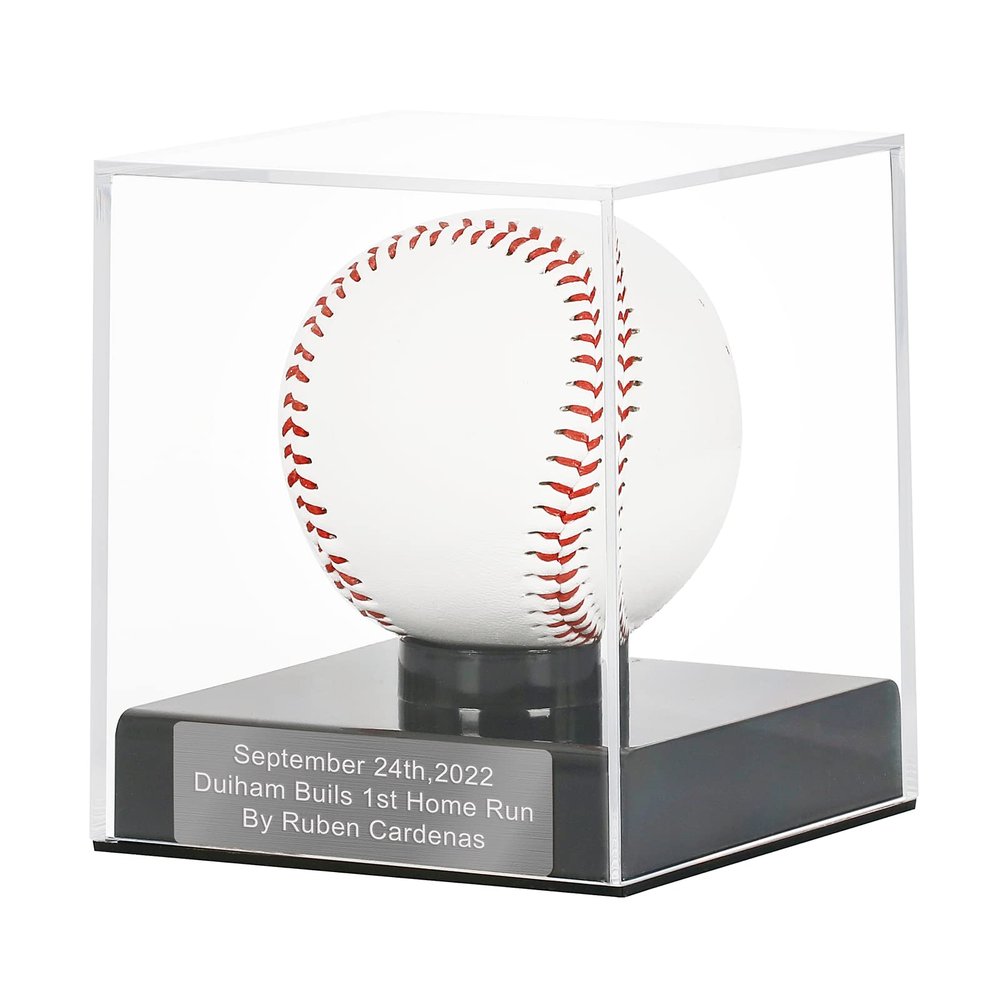 Baseball Display Case, Baseball Holder Case with Engraving Remember Your Special Baseball, UV Protected Acrylic Baseball Storage Box, Black Stand
