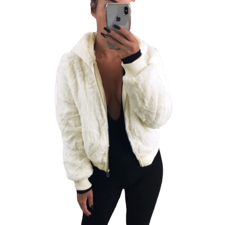 Akivide Women Fashion Long Sleeve Zip Up Short Sherpa Hooded Jacket Cropped Faux Shaggy Fur Jacket with Pockets Fall Winter