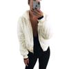 Akivide Women Fashion Long Sleeve Zip Up Short Sherpa Hooded Jacket Cropped Faux Shaggy Fur Jacket with Pockets Fall Winter view 1