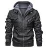 Men Vintage Faux Leather Jacket Stand Collar PU Leather Motorcycle Jacket Casual Bomber Hoodie with Removable Hood (Black,Small) view 1