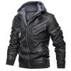 Men Vintage Faux Leather Jacket Stand Collar PU Leather Motorcycle Jacket Casual Bomber Hoodie with Removable Hood (Black,Small) view 2