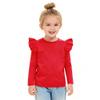 Toddler Baby Girls Long Sleeve Ruffle T Shirt Kids Casual Plain Solid Top Blouse T-Shirt Undershirt (Red,12-18 Months) view 2
