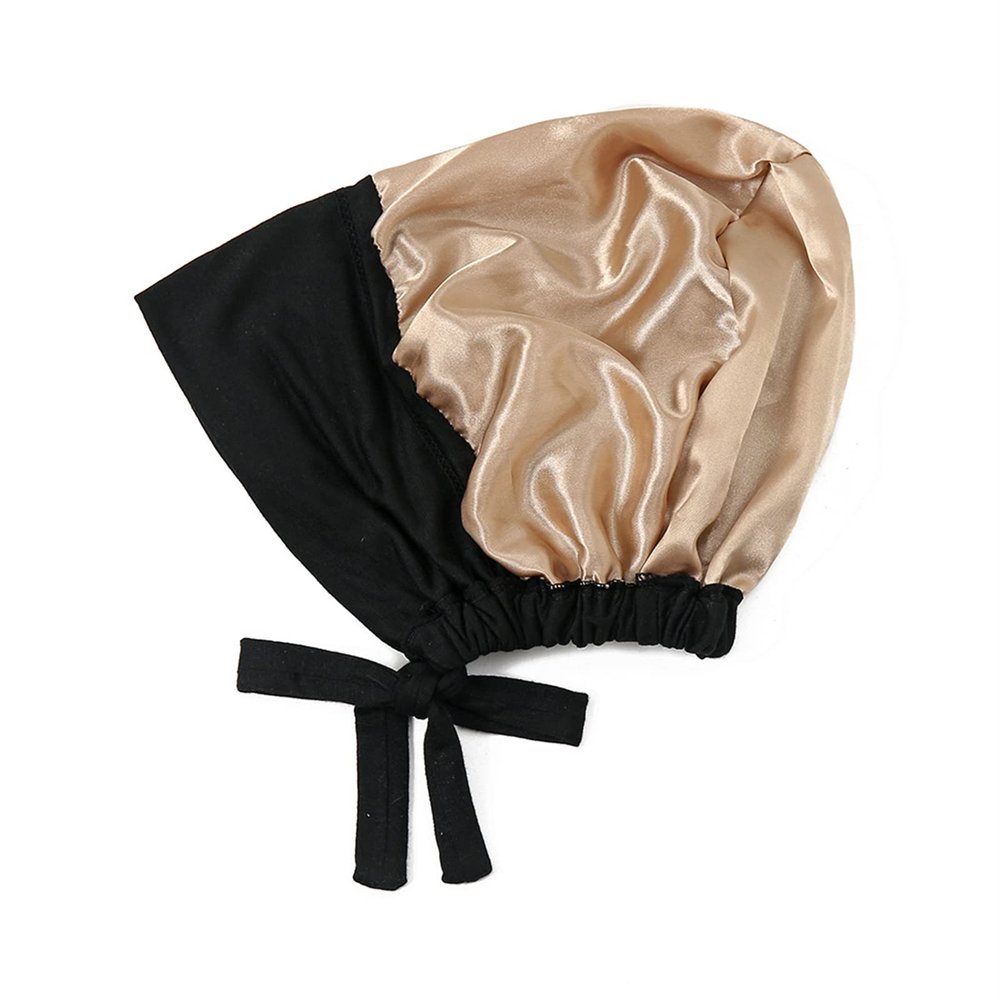 Yizelli Cotton Turban Hat with Satin Lining Adjustable Chemo Cap for Women Pretied Beanie Sleep Bonnet (Black)