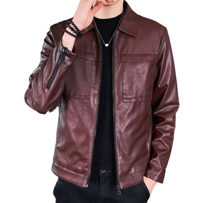 Men's Faux Leather Lambskin Biker Jacket Lightweight Vintage Motorcycle Outwear Classic PU Leather Jackets (Red Wine,4X-Large)