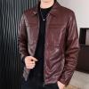 Men's Faux Leather Lambskin Biker Jacket Lightweight Vintage Motorcycle Outwear Classic PU Leather Jackets (Red Wine,4X-Large) view 2