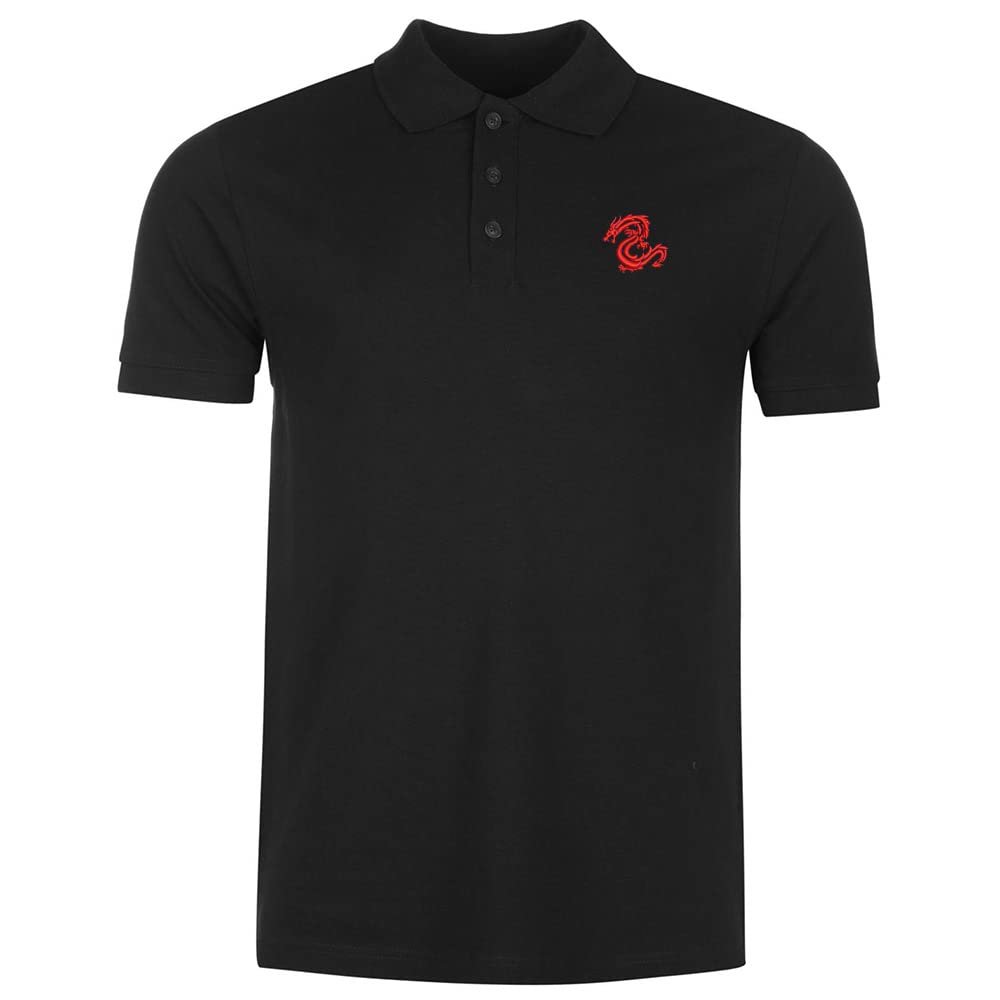Polo Shirts for Men Serpent Dragon Embroidered Short Sleeve Mens Polo Shirts (Black,XL,X-Large)