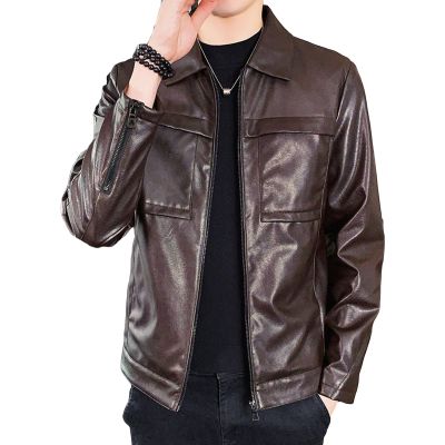 Men's Faux Leather Lambskin Biker Jacket Lightweight Vintage Motorcycle Outwear Classic PU Leather Jackets (Brown,XX-Large)
