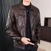 Men's Faux Leather Lambskin Biker Jacket Lightweight Vintage Motorcycle Outwear Classic PU Leather Jackets (Brown,XX-Large) view 4