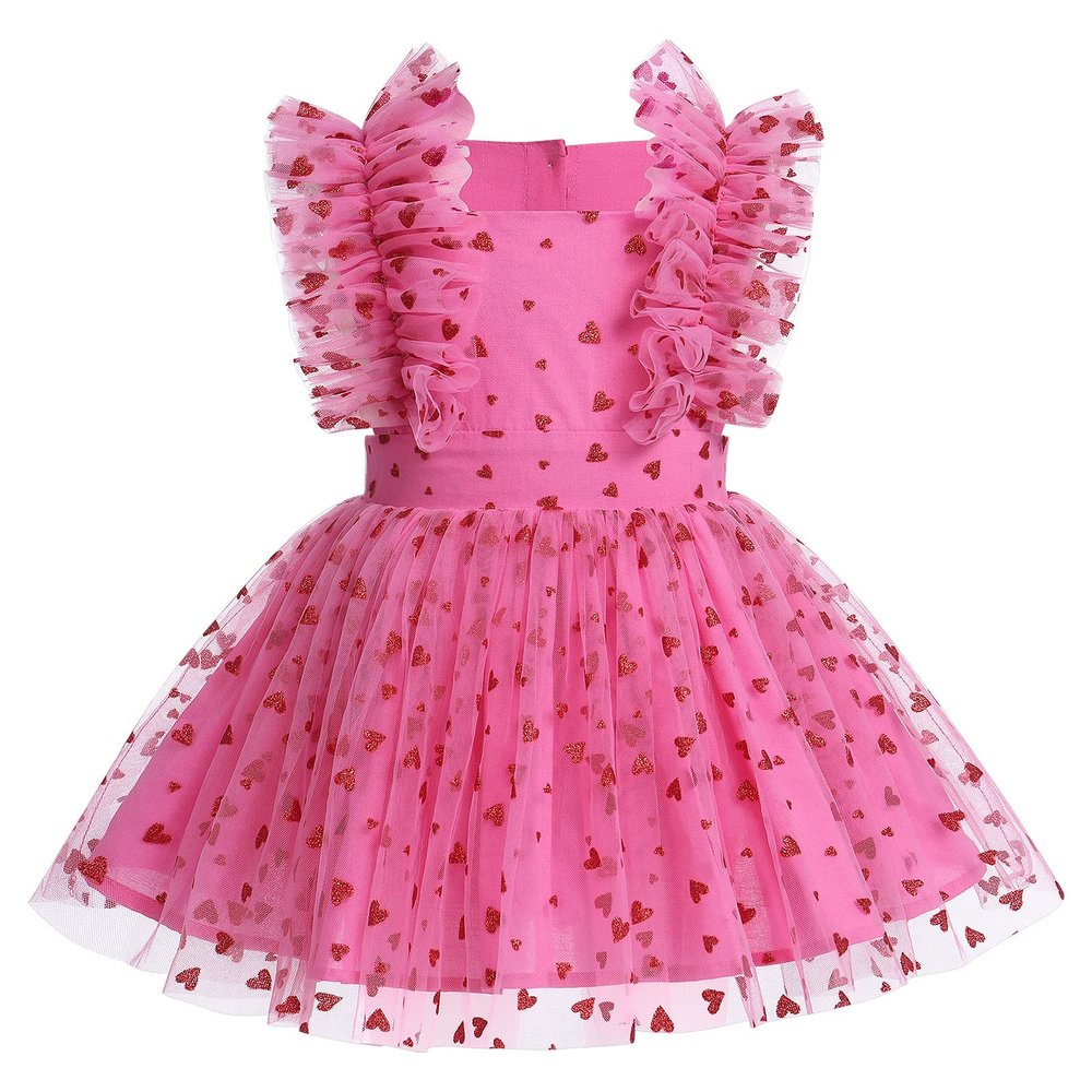 AWIBMK Baby Girls 1st Birthday Outfit Colorful Polka Dots Princess Tutu Dress Cake Smash Clothes for Photo Shoot Hot Pink Love Heart 12-18 Months