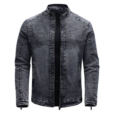 Maiyifu-GJ Men's Fleece Lined Denim Jacket Winter Stand Collar Distressed Jean Jacket Slim Fit Zipper Warm Moto Trucker Coat (Black,Medium)
