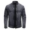 Maiyifu-GJ Men's Fleece Lined Denim Jacket Winter Stand Collar Distressed Jean Jacket Slim Fit Zipper Warm Moto Trucker Coat (Black,Medium) view 1