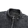Maiyifu-GJ Men's Fleece Lined Denim Jacket Winter Stand Collar Distressed Jean Jacket Slim Fit Zipper Warm Moto Trucker Coat (Black,Medium) view 4