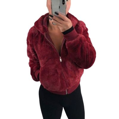 Akivide Women Fashion Long Sleeve Zip Up Short Sherpa Hooded Jacket Cropped Faux Shaggy Fur Jacket with Pockets Fall Winter
