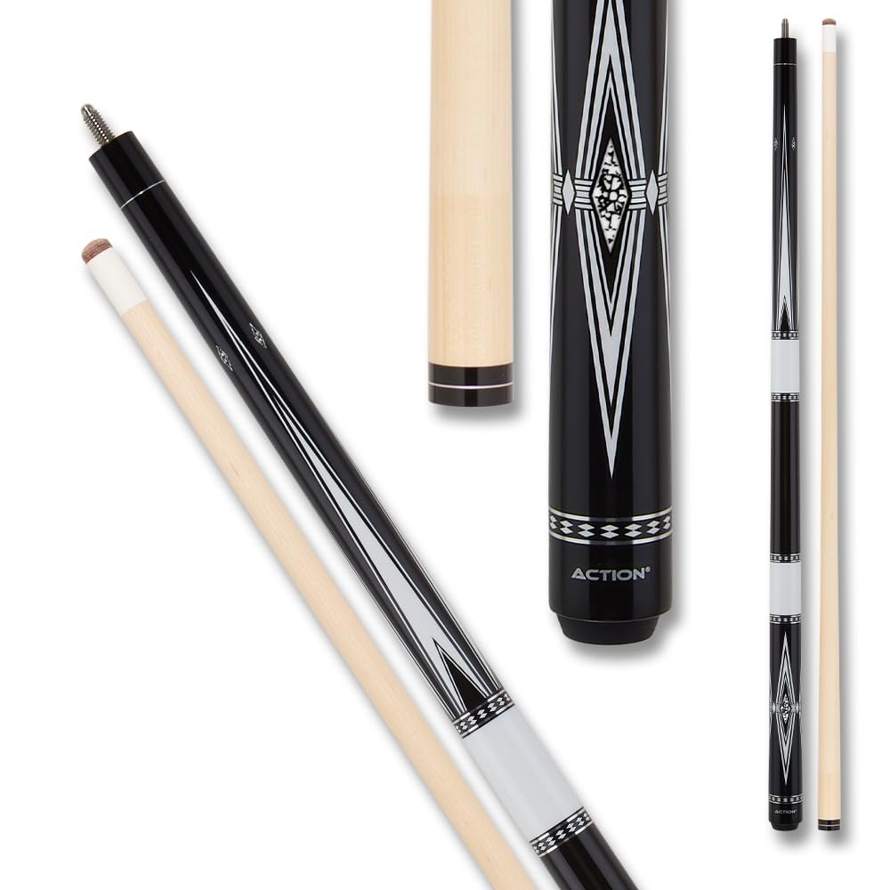 Action Black & White Billiards Pool Cue Stick - Points w/Foil Rings - 21oz